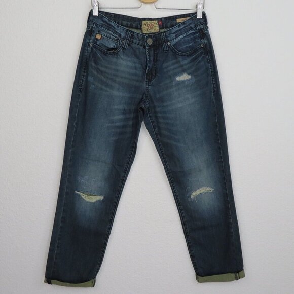 Dear John Womens 27 Jesse Boyfriend Distressed Roll Cuff Hem Denim Blue Jeans - Picture 11 of 12